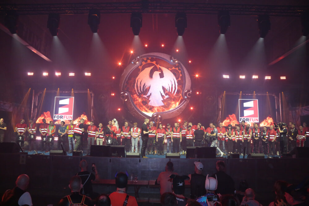 Darklands coordinators on stage on Sunday during Darklands 2025.